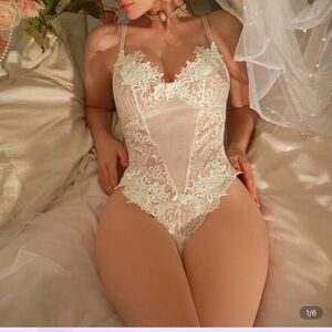 SHEIN Lace Mesh Bodysuit in Cream